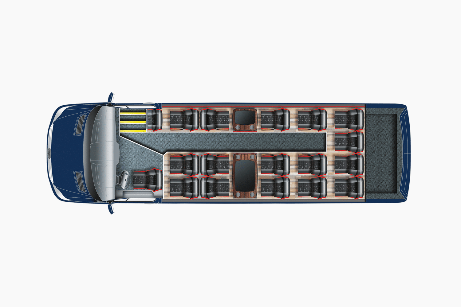 Sitzplan Elite VIP Business Shuttle für 16 Personen + 1 Reiseleiter